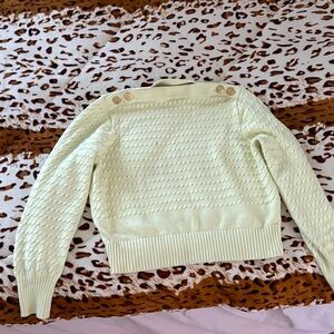 Cropped Cream Knit Button-Shoulder Sweater